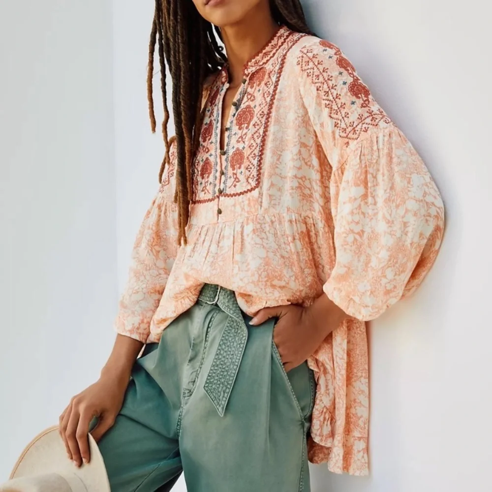 Anthropologie Claudia Floral Embroidered Baby Doll Top - S
